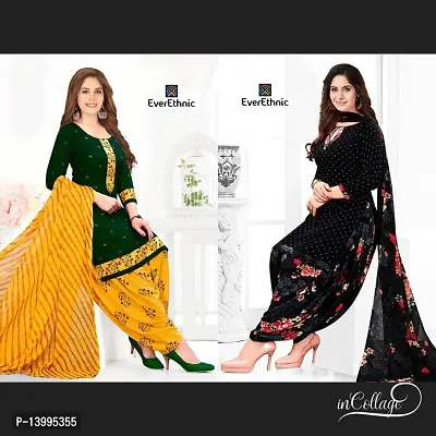 Women Printed Multicolor Casaul Unstitched Dress Materials Crepe Salwar and Botton with Chiffon Dupatta_Pack of 2