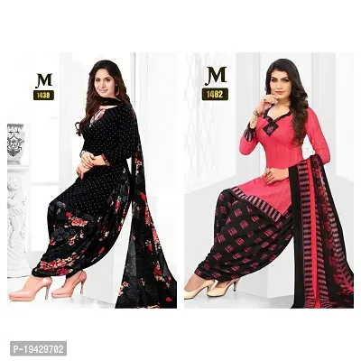 EverEthnic Women's Top and Bottom Crepe With Chiffon Dupatta Printed Unstitched Salwar Suit Material (COMBO OF 2)