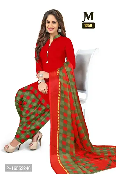 Women Casual Wear RED Crepe Kurti and Bottom and Chiffon Dupatta Unstitched Dress Material _Pack of 1-thumb0