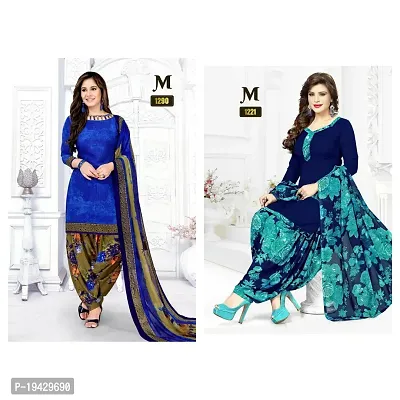 EverEthnic Women's Top and Bottom Crepe With Chiffon Dupatta Printed Unstitched Salwar Suit Material (COMBO OF 2)-thumb0