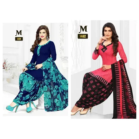 Stylish Crepe Floral Printed Unstitched Suits - pack of 2