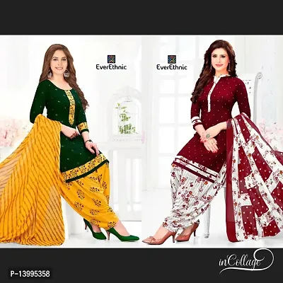 Women Printed Multicolor Casaul Unstitched Dress Materials Crepe Salwar and Botton with Chiffon Dupatta_Pack of 2