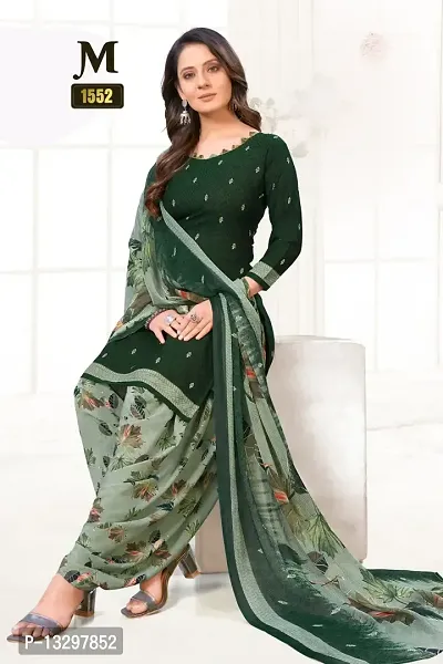 WOMEN CASUAL WEAR FLOWER PRINT GREEN CREPE UNSTITCHED SALWAR SUIT DRESS MATERIAL Pack of 1-thumb0
