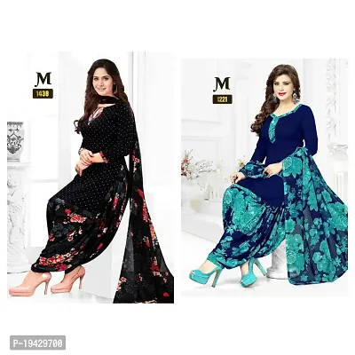 EverEthnic Women's Top and Bottom Crepe With Chiffon Dupatta Printed Unstitched Salwar Suit Material (COMBO OF 2)-thumb0
