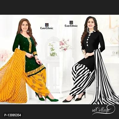 Women Printed Multicolor Casaul Unstitched Dress Materials Crepe Salwar and Botton with Chiffon Dupatta_Pack of 2