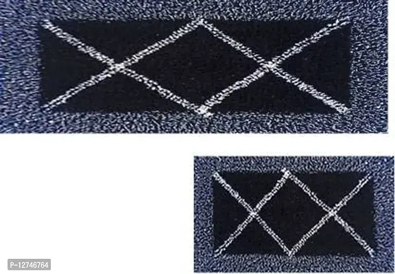 MATEMIUM Cotton Antiskid Washable Combo of Bed Runner(16x48inch) and Doormat (16x24inch)-Set of 2 Purple Blue-thumb0