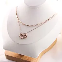 Saizen Rose gold double layerd chain necklace with small heart pendant-thumb1