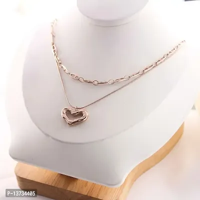 Saizen Rose gold double layerd chain necklace with small heart pendant-thumb2