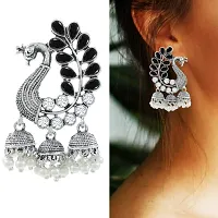 Saizen Silver Gold Diamond; Pearl Alloy Traditional Peacock Kundan Jhumka Earrings for Women-thumb1