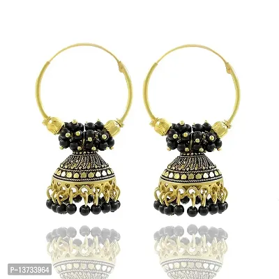 Saizen Gold Plated Traditional Meenakari Jhumki Earring For Girls/Women Alloy Jhumki Earring (Black)-thumb0