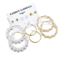 Combo of 6 Pairs Latest Gold Plated Pearl Stud Hoop Earrings for Women  Girls-thumb4