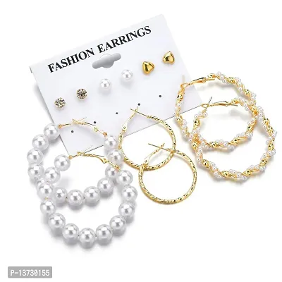 Combo of 6 Pairs Latest Gold Plated Pearl Stud Hoop Earrings for Women  Girls-thumb5