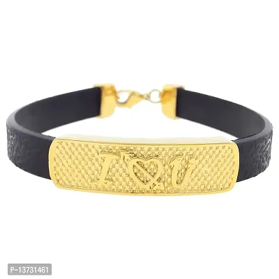 Saizen BRL701 Love Gold Plated Black Leather Bracelet for Men/Boys/Boyfriend/Husband  Unisex