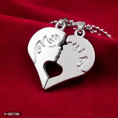 Couple Special Silver Plated Dual Heart Pendant Chain For Girls  Boys Stainless Steel Pendant