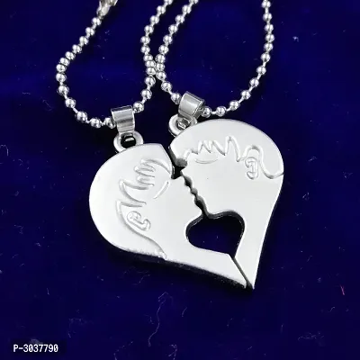 Couple Special Silver Plated Dual Heart Pendant Chain For Girls  Boys Stainless Steel Pendant-thumb2