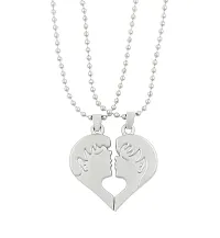 Couple Special Silver Plated Dual Heart Pendant Chain For Girls  Boys Stainless Steel Pendant-thumb2