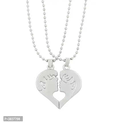 Couple Special Silver Plated Dual Heart Pendant Chain For Girls  Boys Stainless Steel Pendant-thumb3