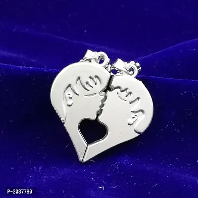 Couple Special Silver Plated Dual Heart Pendant Chain For Girls  Boys Stainless Steel Pendant-thumb5