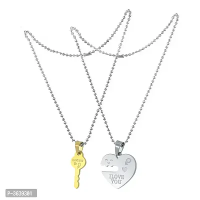 I Love You With Dual Hearth Valentine Special Pendant Locket With Chain Stainless Steel Pendant For Couple-thumb4