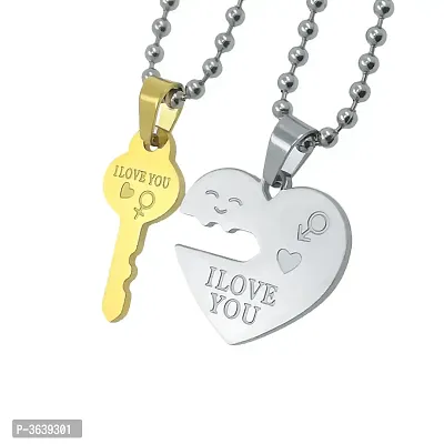 I Love You With Dual Hearth Valentine Special Pendant Locket With Chain Stainless Steel Pendant For Couple-thumb2