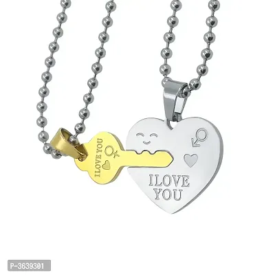I Love You With Dual Hearth Valentine Special Pendant Locket With Chain Stainless Steel Pendant For Couple-thumb0