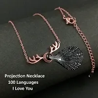 Women Fashion Antler-Shape 100 Languages I Love You Projection Necklace Pendant Gold Plated For Valentine's-thumb2