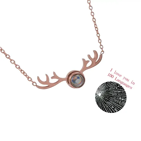 Women Fashion Antler-Shape 100 Languages I Love You Projection Necklace Pendant Plated For Valentine's