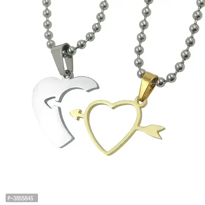 Dual Color Dual Heart with Arrow  Locket with Chain for Men/Boys/Husband  Unisex-thumb2