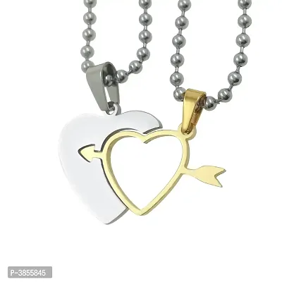 Dual Color Dual Heart with Arrow  Locket with Chain for Men/Boys/Husband  Unisex