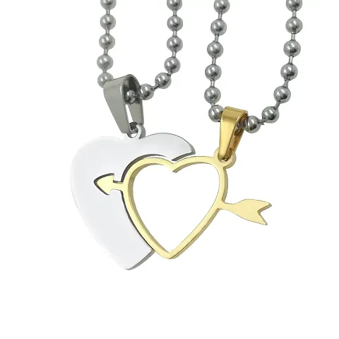 Dual Color Dual Heart with Arrow Locket with Chain for Men/Boys/Husband Unisex