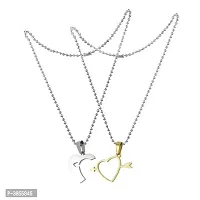Dual Color Dual Heart with Arrow  Locket with Chain for Men/Boys/Husband  Unisex-thumb4