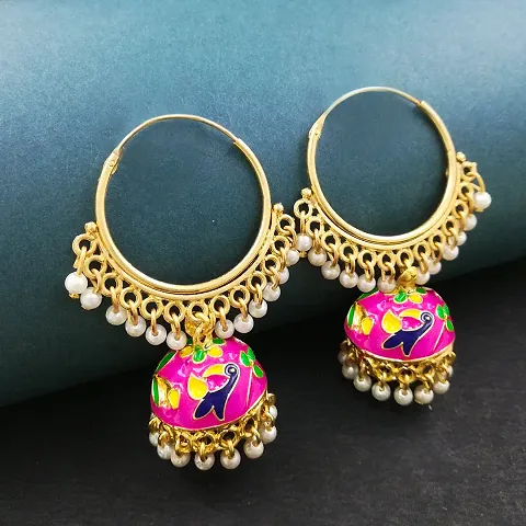 Plated Traditional Meenakari Jhumki Earring For Girls/Women