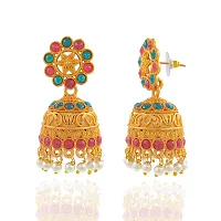 Gold Plated Multicolor Kundan Jhumki Earring-thumb2