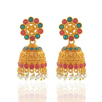 Gold Plated Multicolor Kundan Jhumki Earring-thumb1