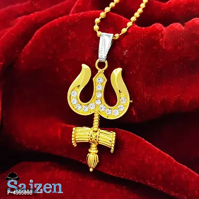 Gold Plated Trishul Damru Locket For Men Gold-Plated Stainless Steel Pendant-thumb0