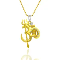 Gold Plated Lord Shankar Om Trishul Shiv Ling Pendant With Golden Chain For Men's  Boys Gold-Plated Stainless Steel Pendant-thumb1