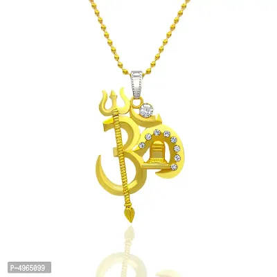 Gold Plated Lord Shankar Om Trishul Shiv Ling Pendant With Golden Chain For Men's  Boys Gold-Plated Stainless Steel Pendant-thumb2