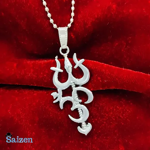 Plated Lord Shankar Om Trishul Pendant With Chain For Men's Boys