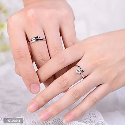 Heart Shape  Forever Love Adjustable Couple Rings For Lovers Valentine Ring Stainless Steel Zircon Silver Plated Ring Set Stainless Steel Zircon Silver Plated Ring Set-thumb5