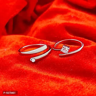 Heart Shape  Forever Love Adjustable Couple Rings For Lovers Valentine Ring Stainless Steel Zircon Silver Plated Ring Set Stainless Steel Zircon Silver Plated Ring Set-thumb4