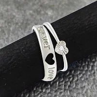 Heart Shape  Forever Love Adjustable Couple Rings For Lovers Valentine Ring Stainless Steel Zircon Silver Plated Ring Set Stainless Steel Zircon Silver Plated Ring-thumb1