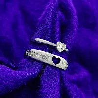 Heart Shape  Forever Love Adjustable Couple Rings For Lovers Valentine Ring Stainless Steel Zircon Silver Plated Ring Set Stainless Steel Zircon Silver Plated Ring-thumb3
