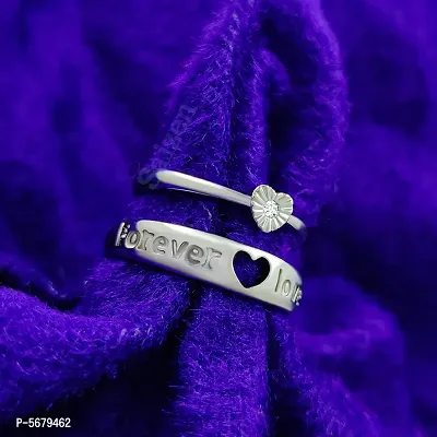 Heart Shape  Forever Love Adjustable Couple Rings For Lovers Valentine Ring Stainless Steel Zircon Silver Plated Ring Set Stainless Steel Zircon Silver Plated Ring-thumb4