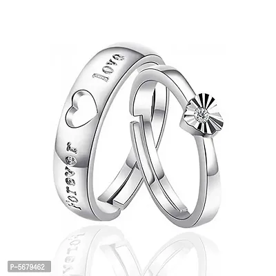Heart Shape  Forever Love Adjustable Couple Rings For Lovers Valentine Ring Stainless Steel Zircon Silver Plated Ring Set Stainless Steel Zircon Silver Plated Ring-thumb0