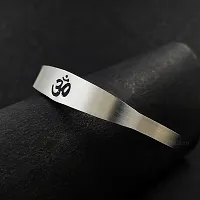 Stylish Adjustable Silver Plated Om Design Kada Bracelet For Men-thumb3