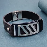 Stylish Stainless Steel Leather Bracelet For Men-thumb1