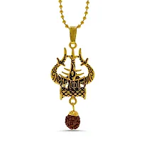 Elegant Gold Plated Damaru Trishul Locket With Chain For Men And Women-thumb1