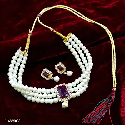 Latest Designer Pearl Choker Necklace Set With Earring For Women-thumb0
