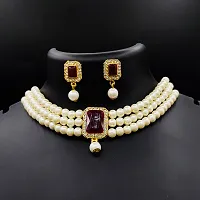 Latest Designer Pearl Choker Necklace Set With Earring For Women-thumb1