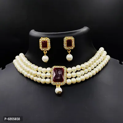 Latest Designer Pearl Choker Necklace Set With Earring For Women-thumb2